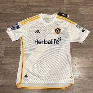 New Adidas Home White and Yellow LA Galaxy Jersey